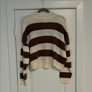 H&M Brown and White Striped Mock Neck Sweater